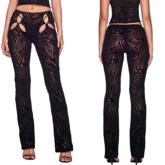 I.AM.GIA. Amina Pants Mesh Black Lace Cut-Out Edgy Punk Goth Witchy Stevie Nicks - Picture 1 of 14